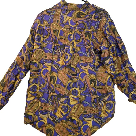 Whistles Silk Blouse Equestrian Medium Button-Up Vintage Deadstock 1980s Retro - Picture 4 of 10